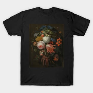 A Hanging Bouquet of Flowers - Abraham Mignon Painting T-Shirt